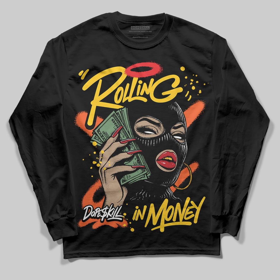 Yellow Collection superstreetwear Long Sleeve T-Shirt Rolling in Money Graphic