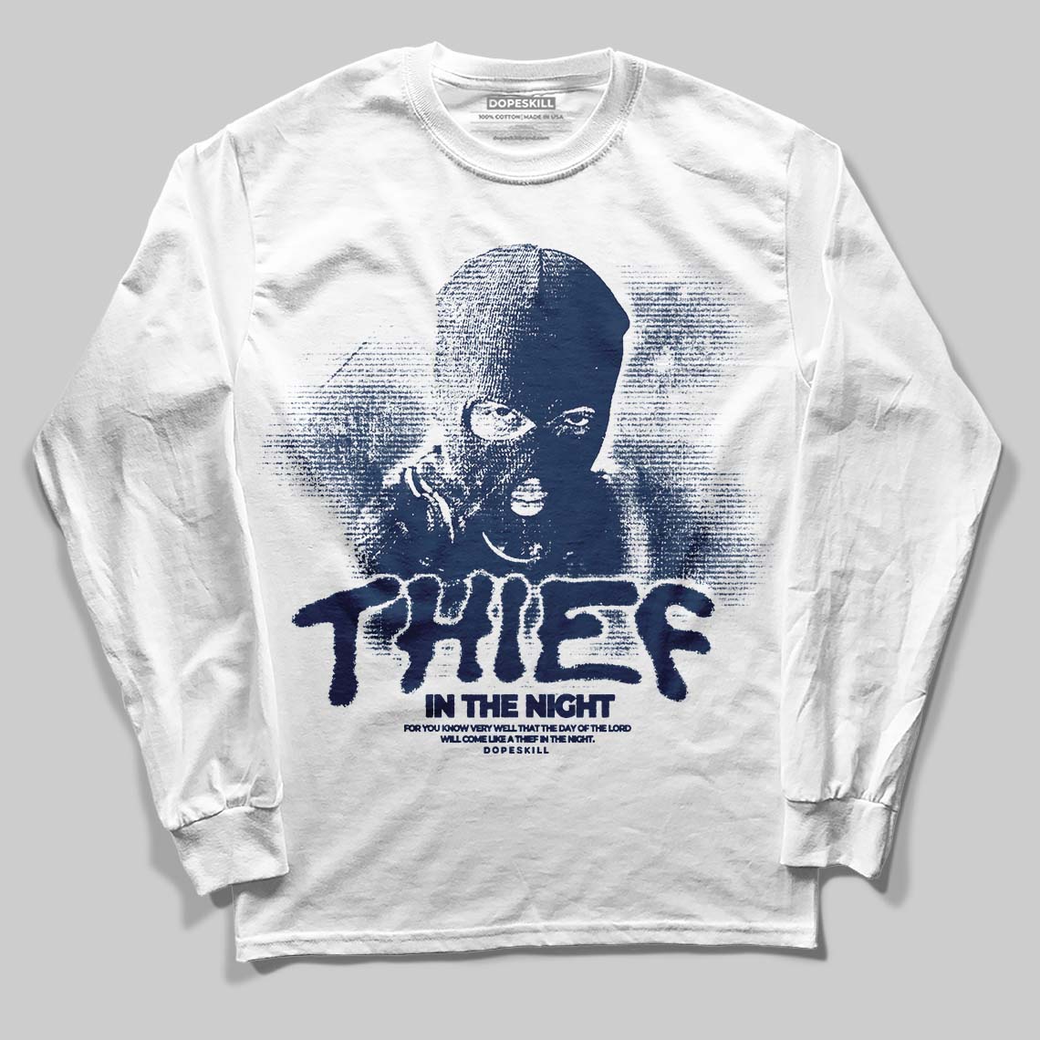 Summit White Navy 4s superstreetwear Long Sleeve T-Shirt Thief In The Night Graphic