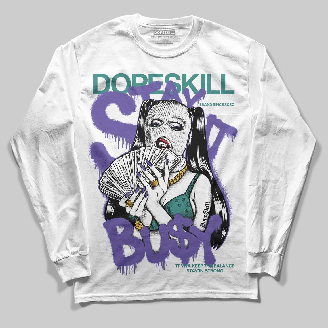 Grape 5s superstreetwear Long Sleeve T-Shirt Stay It Busy Graphic