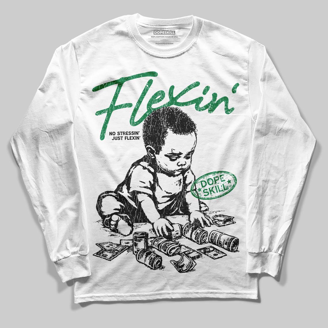 Green Collection superstreetwear Long Sleeve T-Shirt Flexin' Graphic