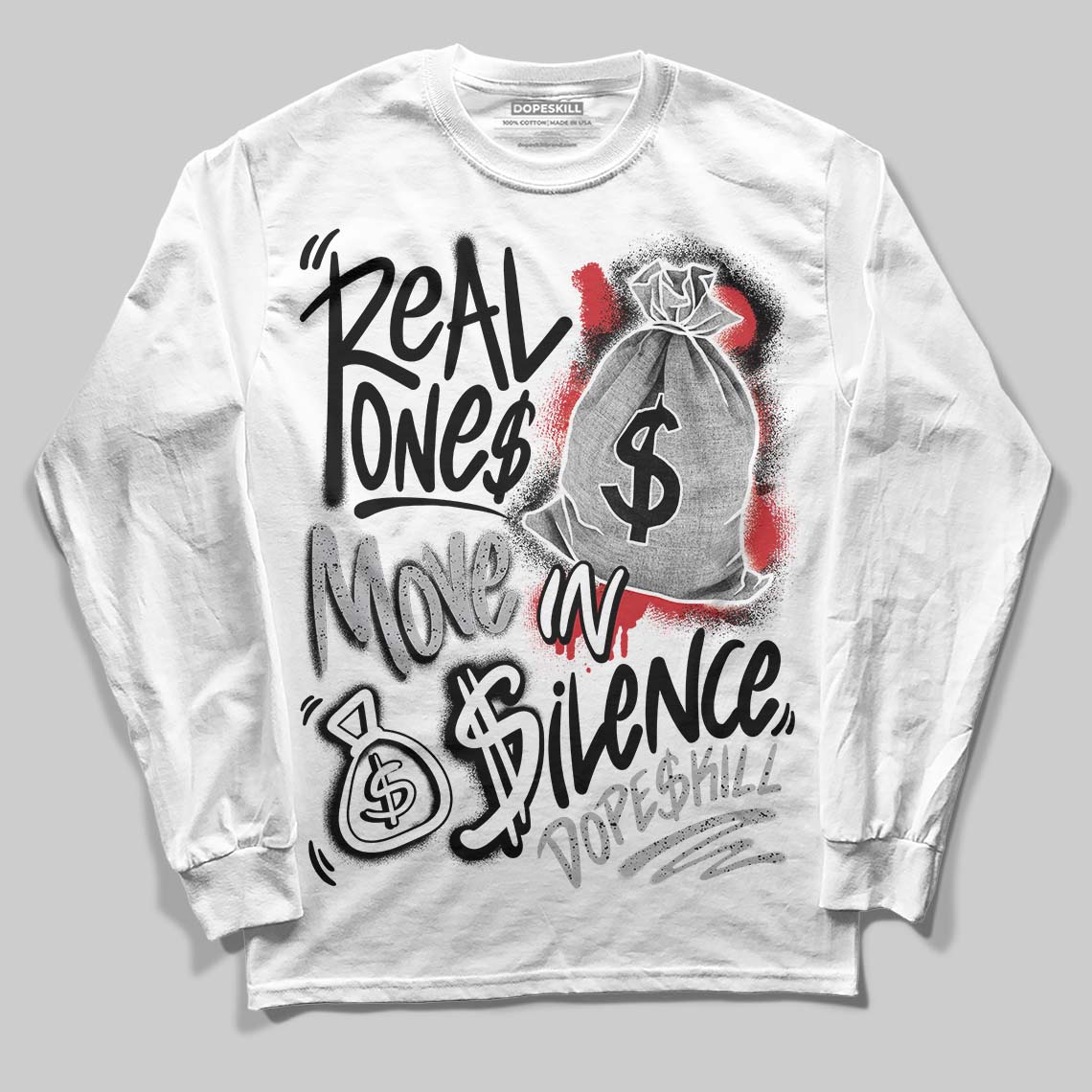 White Cement 4s superstreetwear Long Sleeve T-Shirt Real Ones Move In Silence Graphic