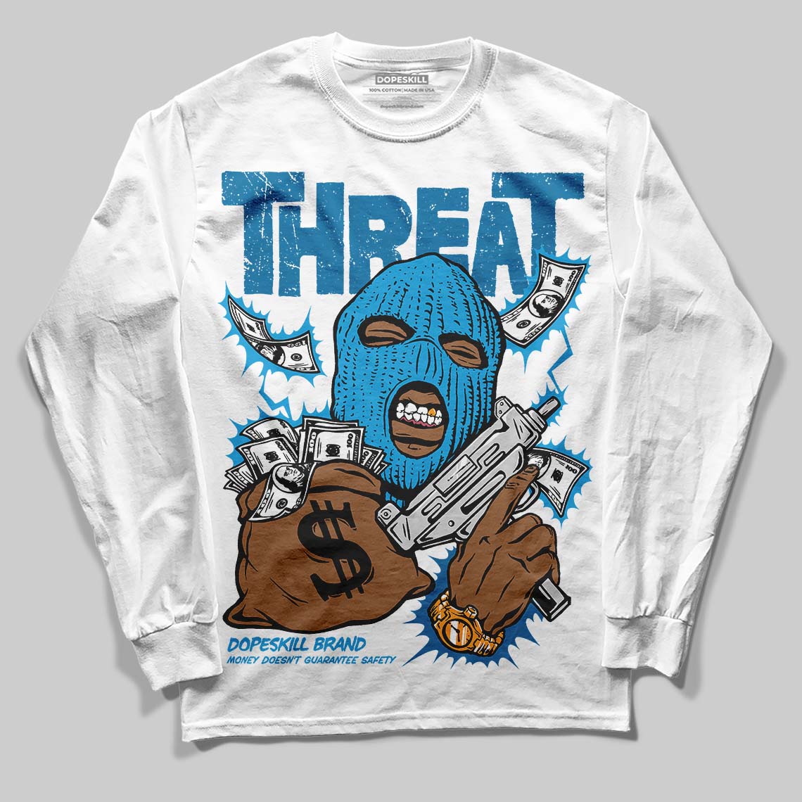 Military Blue 4s superstreetwear Long Sleeve T-Shirt Under Threat Graphic
