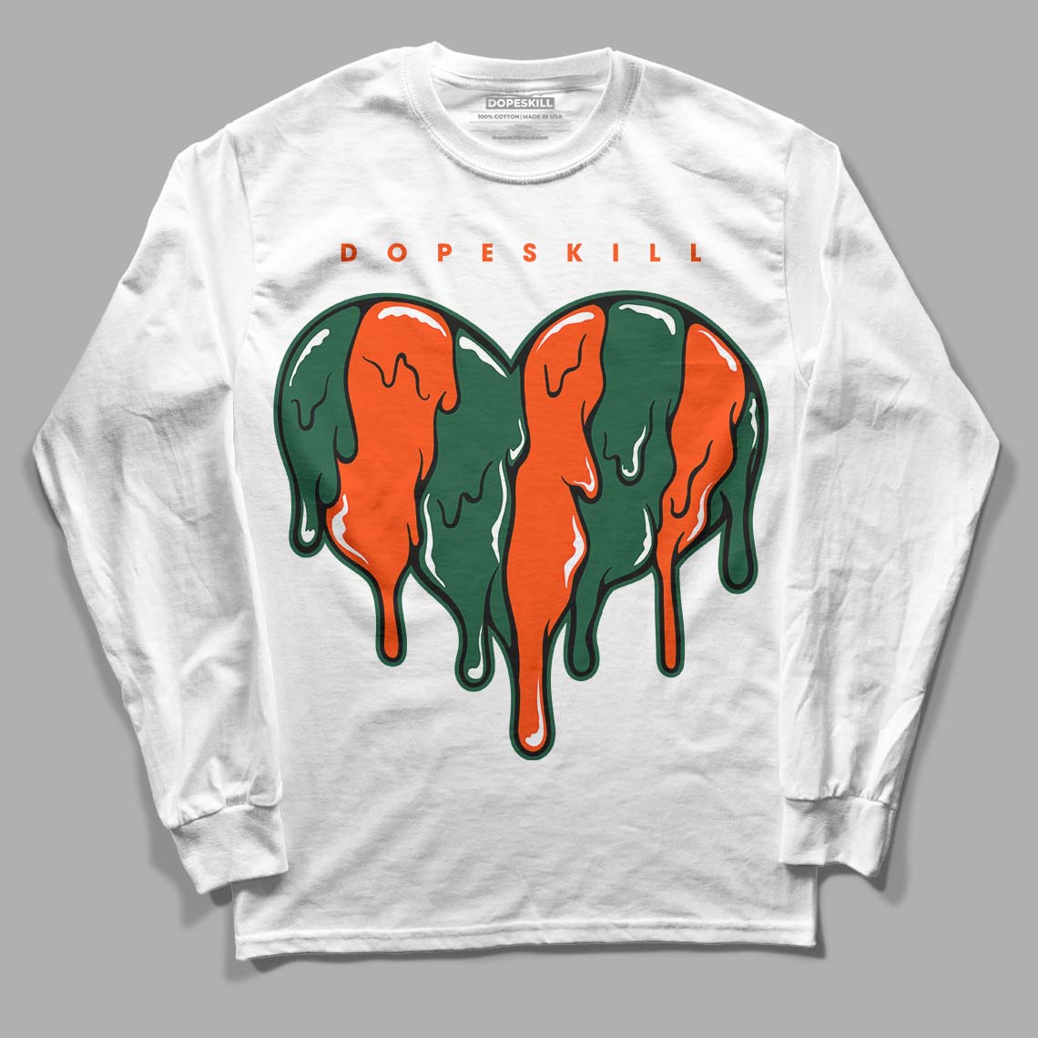 Dunk Low Team Dark Green Orange superstreetwear Long Sleeve T-Shirt Slime Drip Heart Graphic