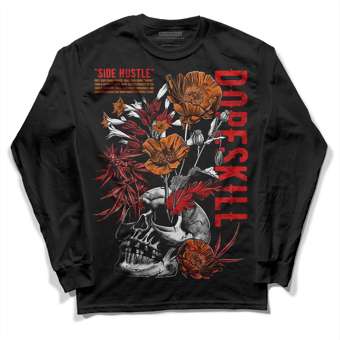 Fire Red 3s DopeSkill Long Sleeve T-Shirt Side Hustle Graphic
