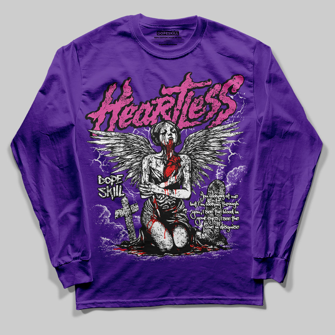 PURPLE Collection superstreetwear Purple Long Sleeve T-Shirt Heartless Graphic