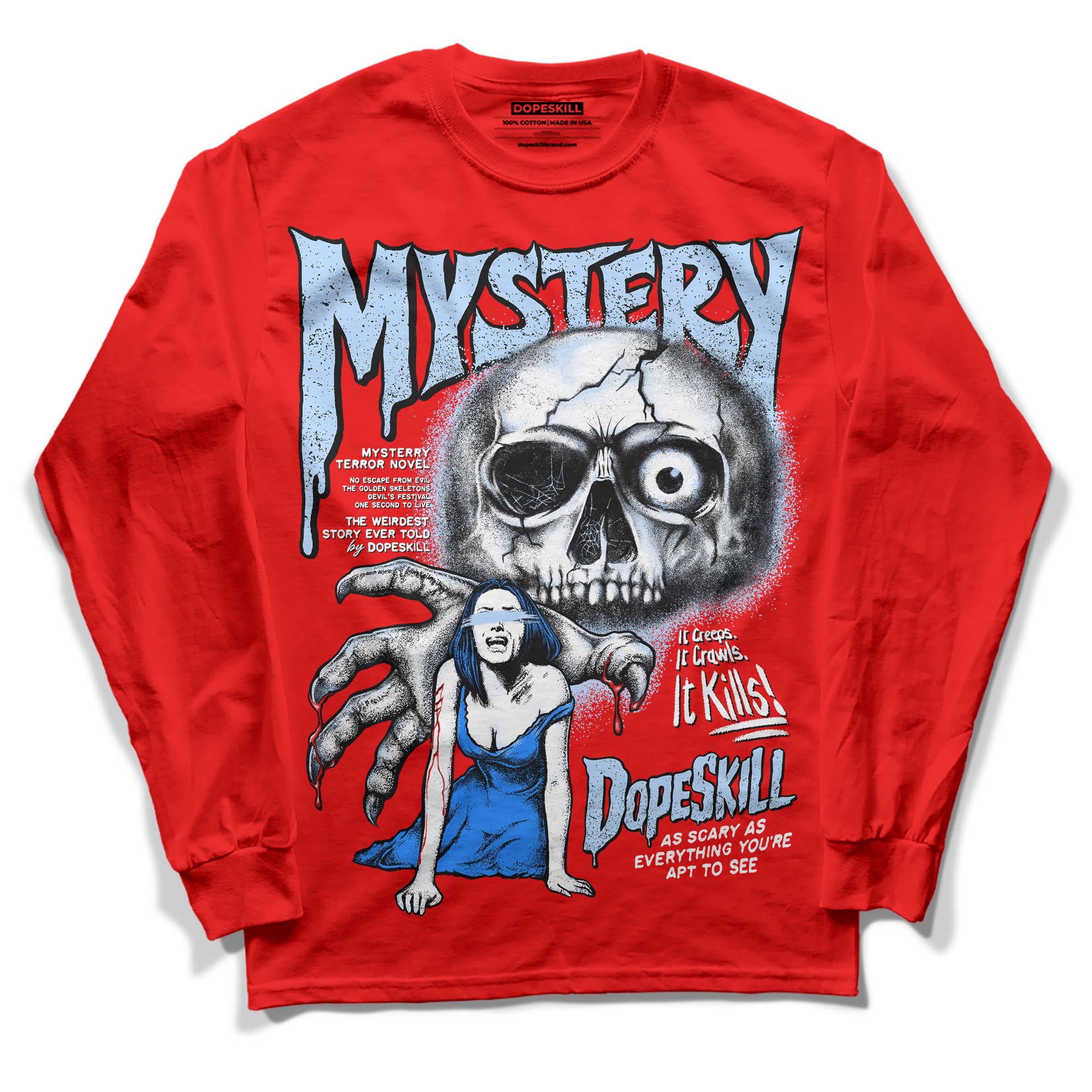Cherry 11s superstreetwear Varsity Red Long Sleeve T-Shirt Mystery Ghostly Grasp Graphic