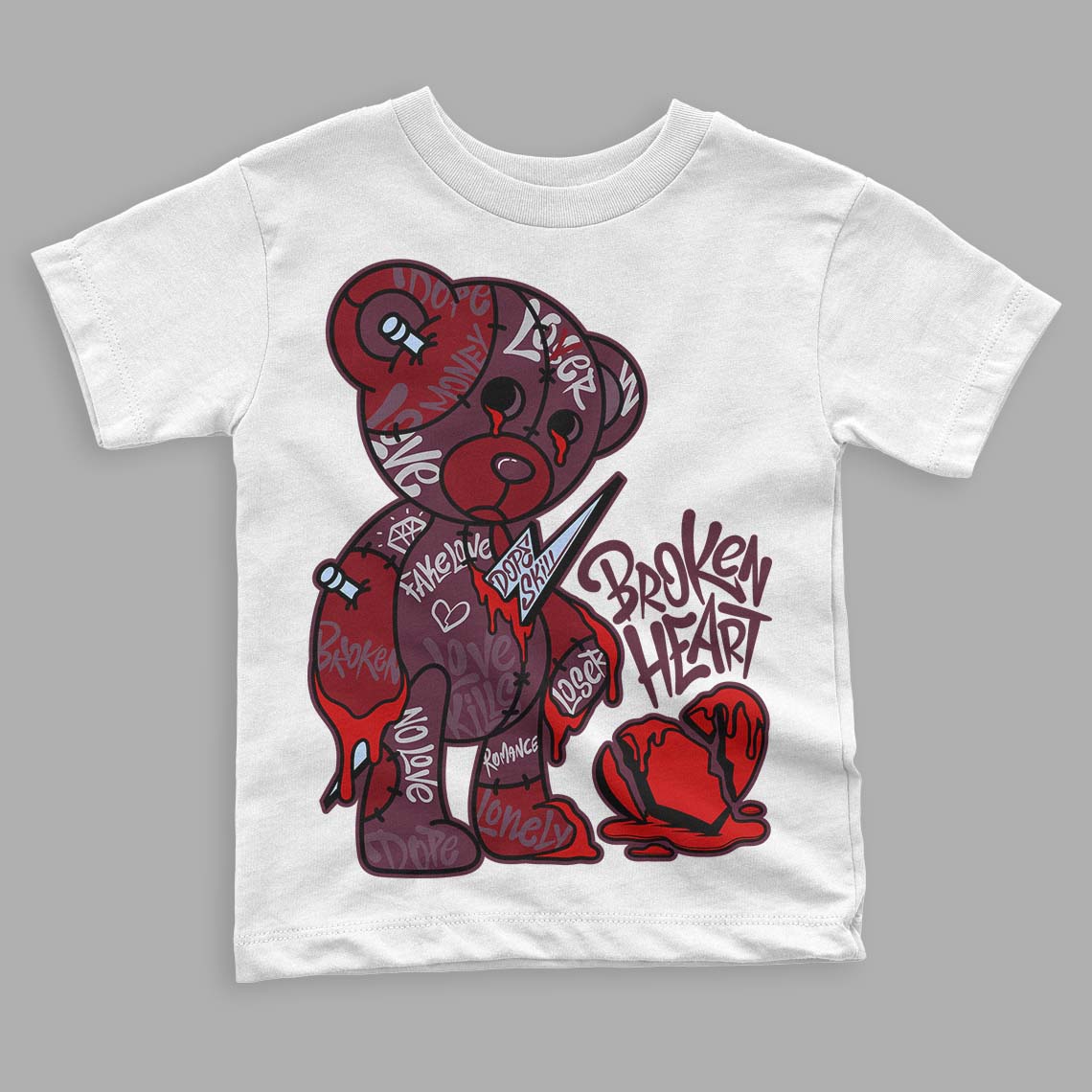 Burgundy 5s superstreetwear Toddler Kids T-shirt Broken Heart Graphic