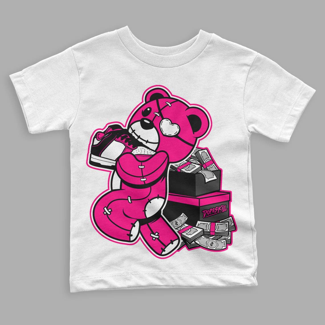 Fierce Pink 1s superstreetwear Toddler Kids T-shirt Bear Steals Sneaker Graphic