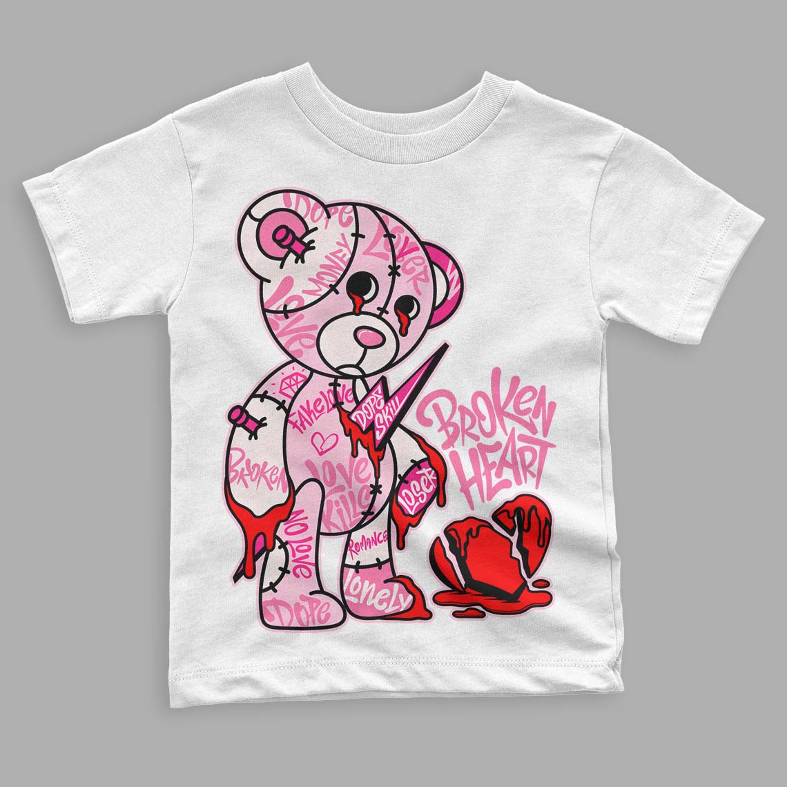 Dunk Low Pink Foam superstreetwear Toddler Kids T-shirt Broken Heart Graphic