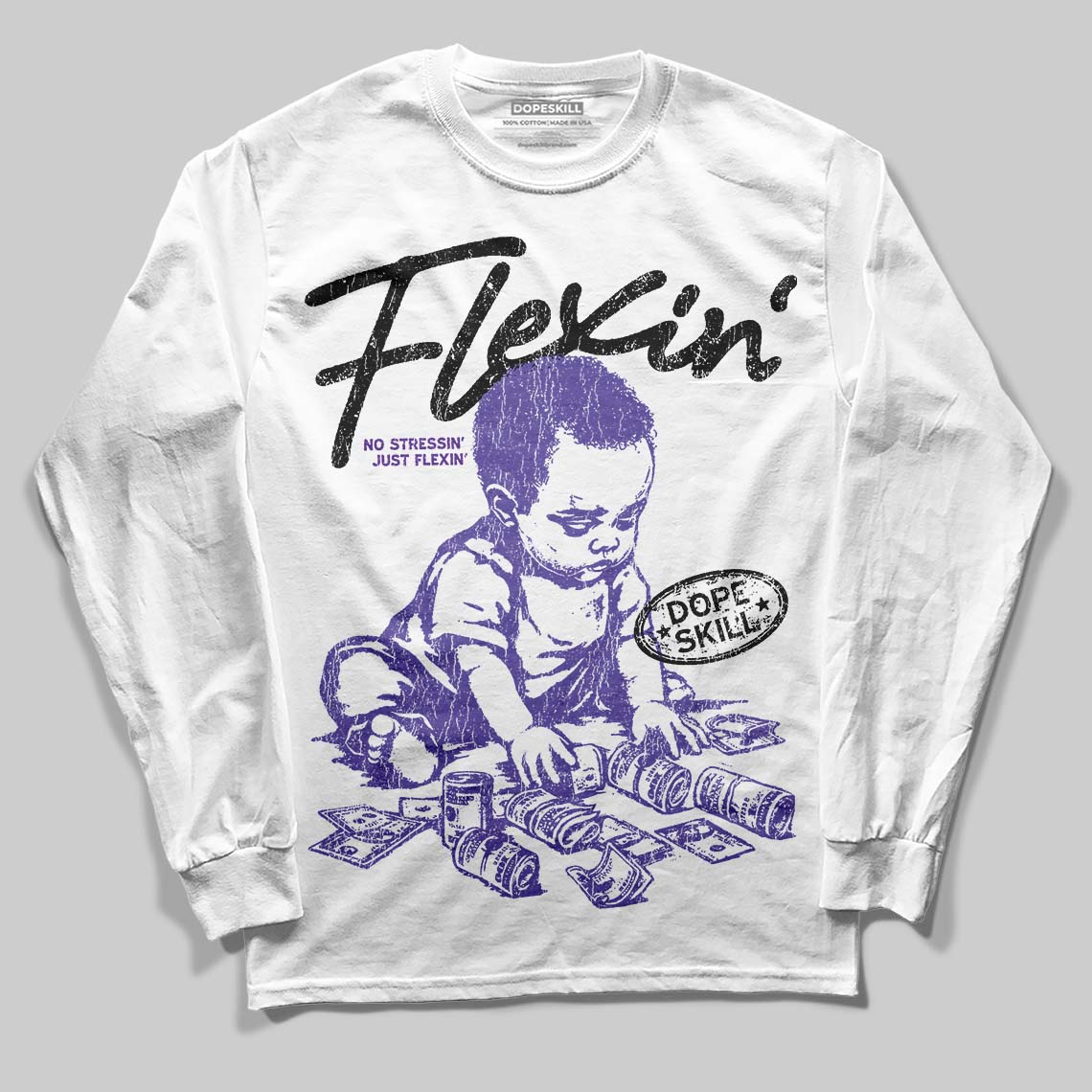 Grape 5s superstreetwear Long Sleeve T-Shirt Flexin' Graphic