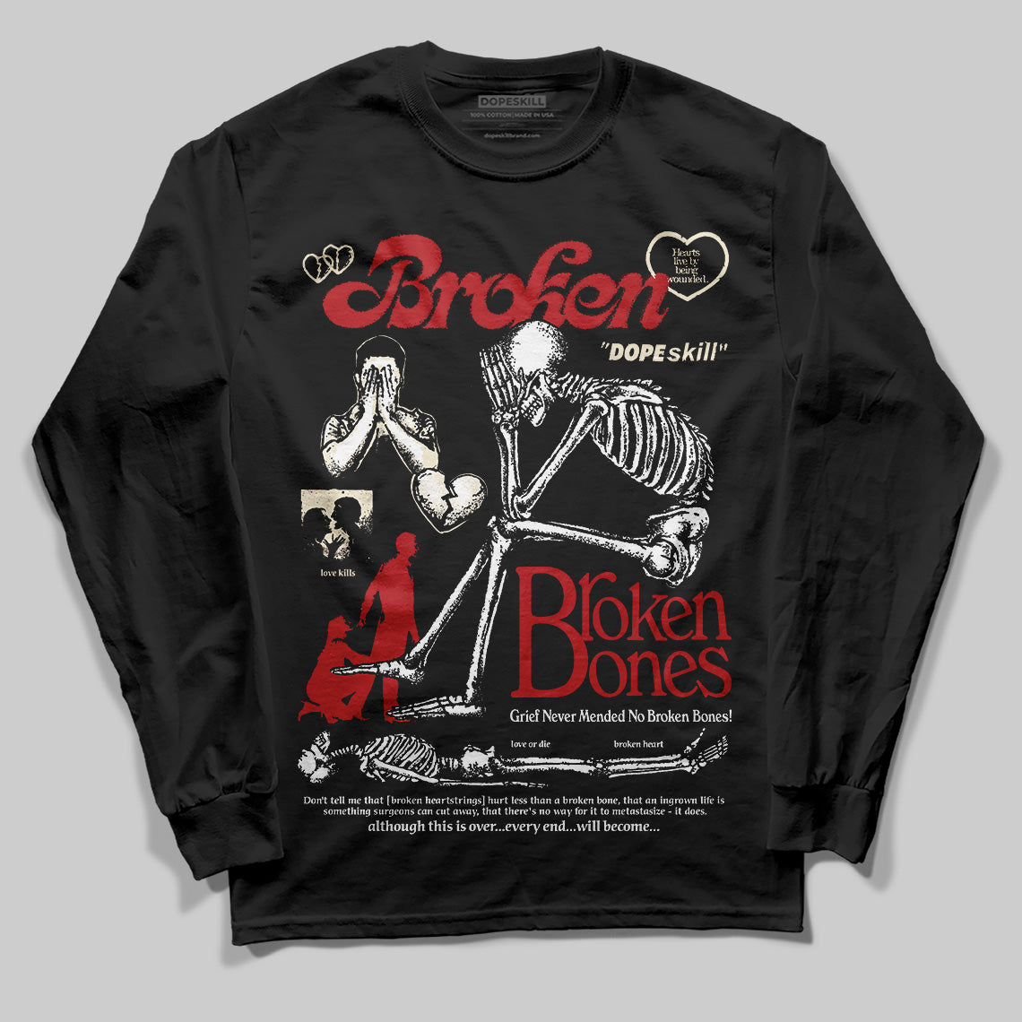 Black Toe Reimagined 1s superstreetwear Long Sleeve T-Shirt Broken Bones Graphic