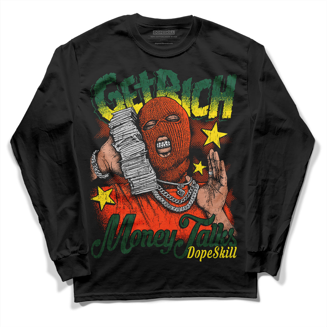 Dunk Low Team Dark Green Orange superstreetwear Long Sleeve T-Shirt Get Rich Graphic