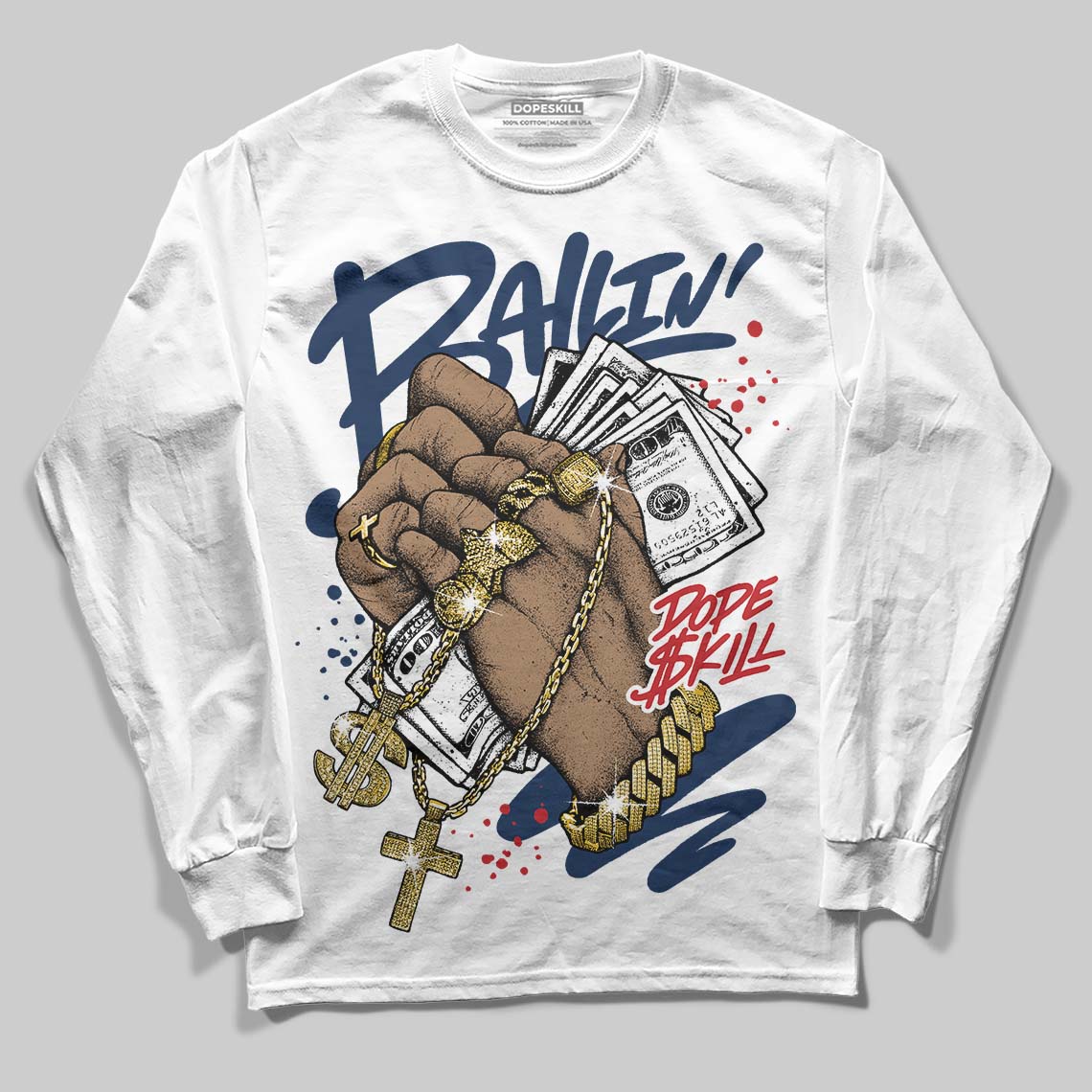 Summit White Navy 4s superstreetwear Long Sleeve T-Shirt Always Ballin' Graphic