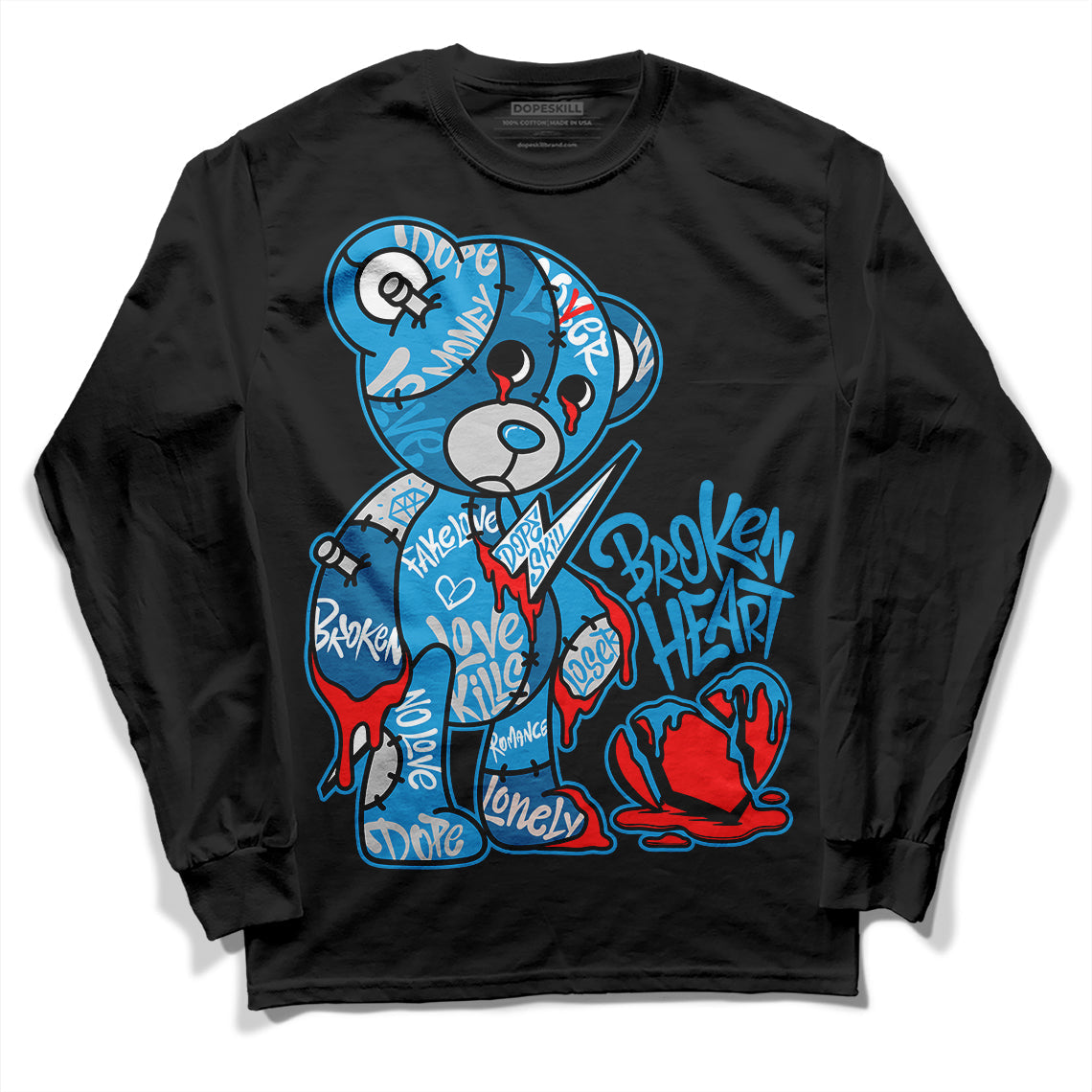 Military Blue 4s superstreetwear Long Sleeve T-Shirt Broken Heart Graphic
