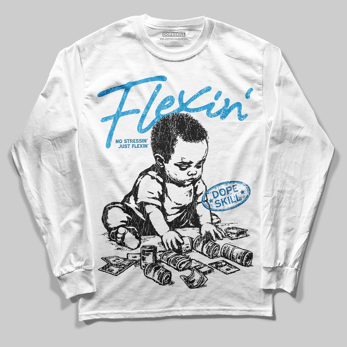 Military Blue 4s superstreetwear Long Sleeve T-Shirt Flexin' Graphic