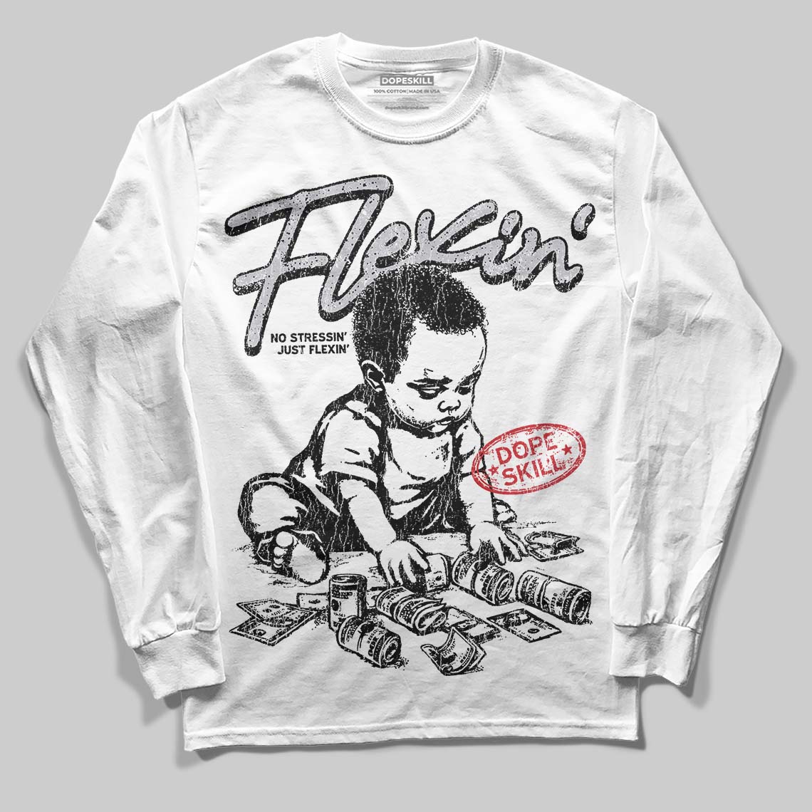 White Cement 4s superstreetwear Long Sleeve T-Shirt Flexin' Graphic
