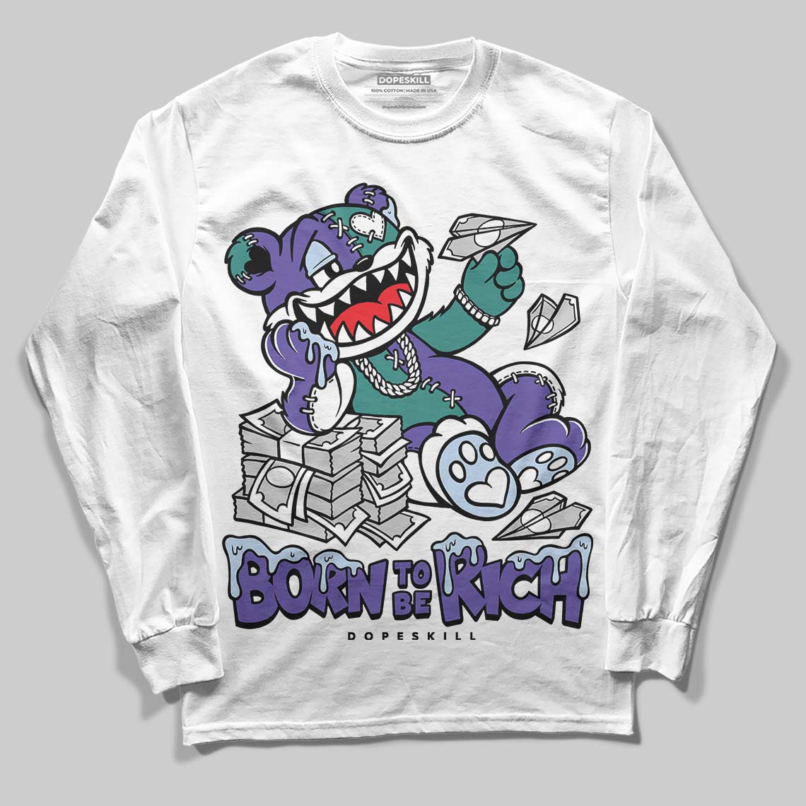 Grape 5s superstreetwear Long Sleeve T-Shirt Born To Be Rich Graphic
