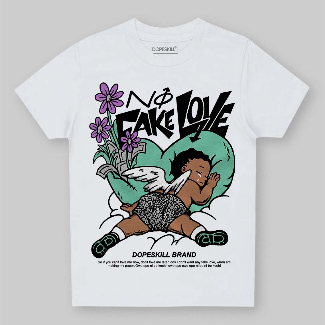 Green Glow 3s superstreetwear Toddler Kids T-shirt No Fake Love Graphic