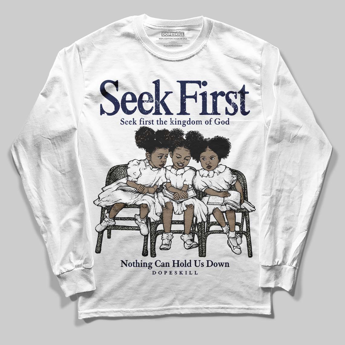 Midnight Navy 3s superstreetwear Long Sleeve T-Shirt New Seek First Graphic