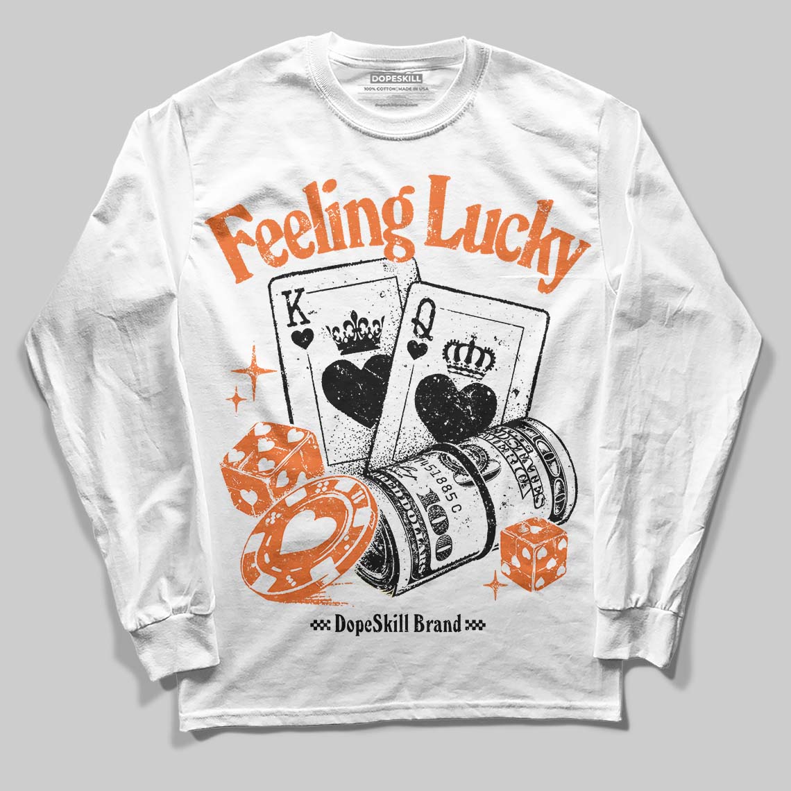 Orange Black White superstreetwear Long Sleeve T-Shirt Feeling Lucky Graphic