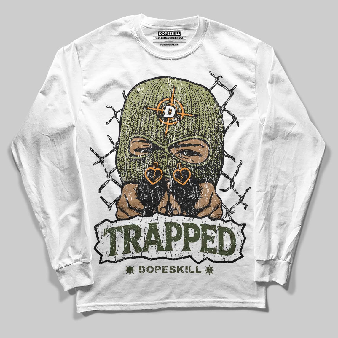 Olive Collection superstreetwear Long Sleeve T-Shirt New Trapped Graphic