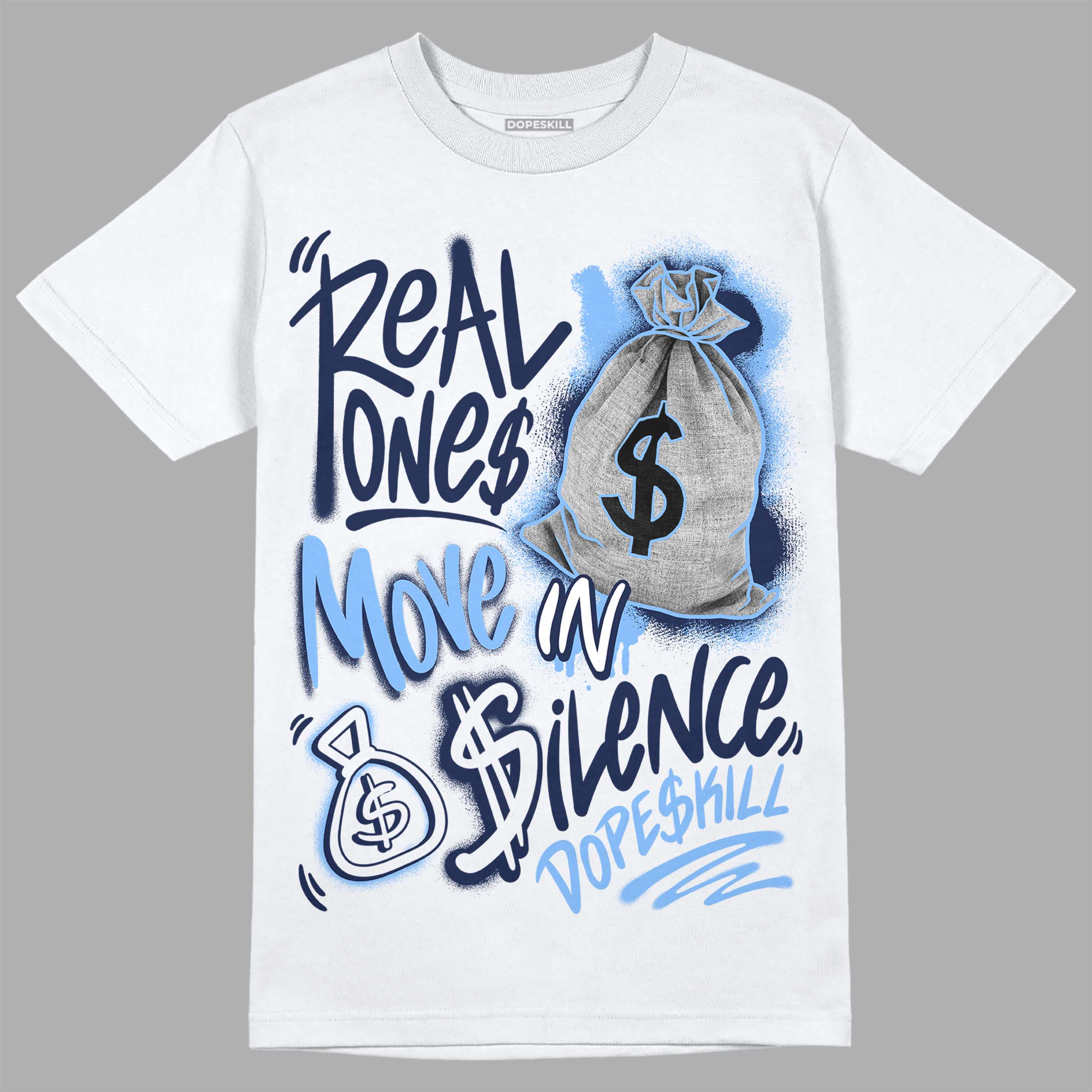 Midnight Navy 5s superstreetwear T-Shirt Real Ones Move In Silence Graphic