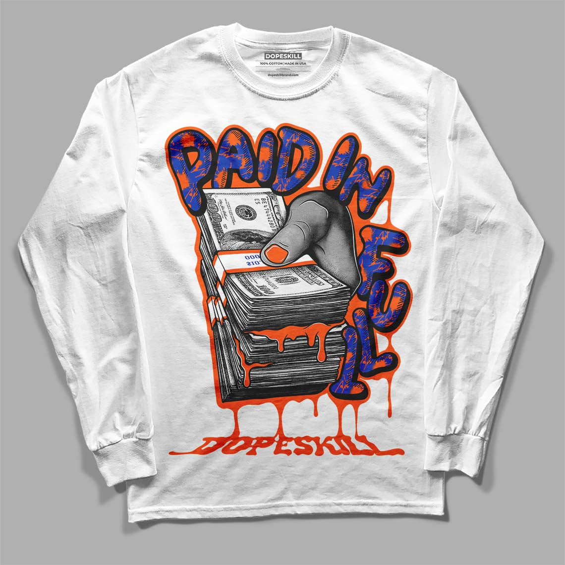 Dunk Low Futura Orange Blaze superstreetwear Long Sleeve T-Shirt Paid In Full Graphic