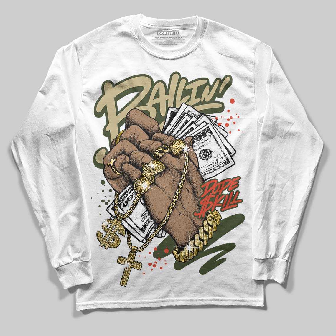 Olive Collection superstreetwear Long Sleeve T-Shirt Always Ballin' Graphic