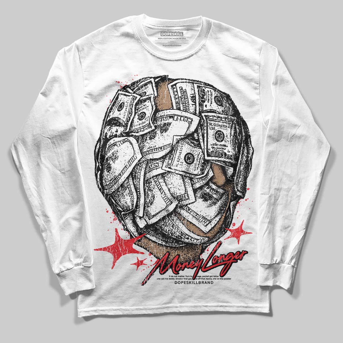 Red Collection superstreetwear Long Sleeve T-Shirt Money Longer Graphic