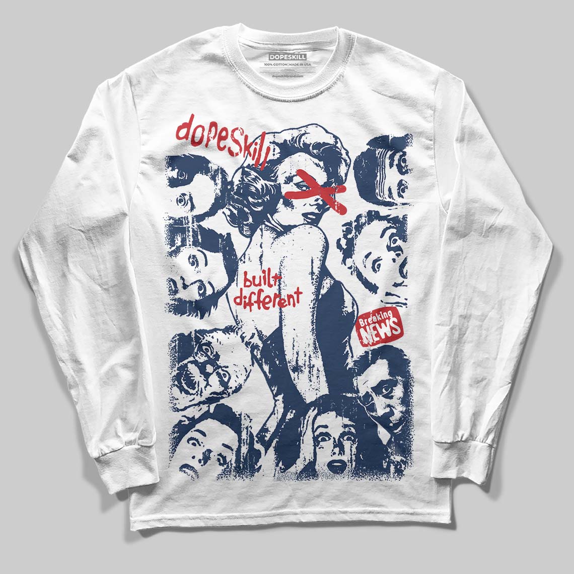 Summit White Navy 4s superstreetwear Long Sleeve T-Shirt Built Different Graphic