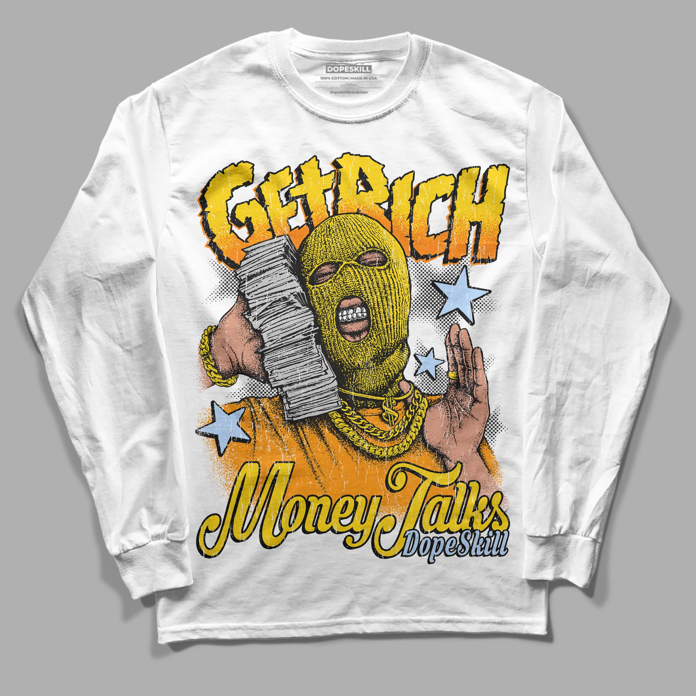 Yellow Ochre 6s superstreetwear Long Sleeve T-Shirt Get Rich Graphic