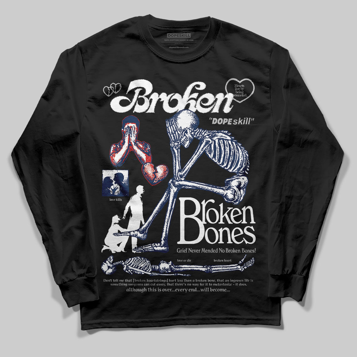 Summit White Navy 4s superstreetwear Long Sleeve T-Shirt Broken Bones Graphic