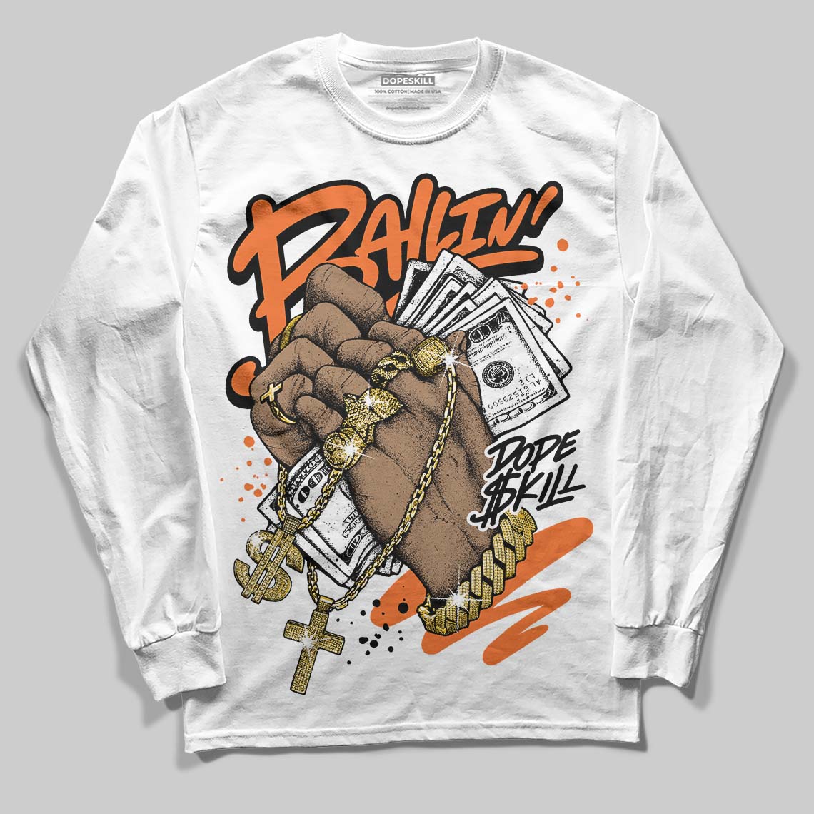 Orange Black White superstreetwear Long Sleeve T-Shirt Always Ballin' Graphic