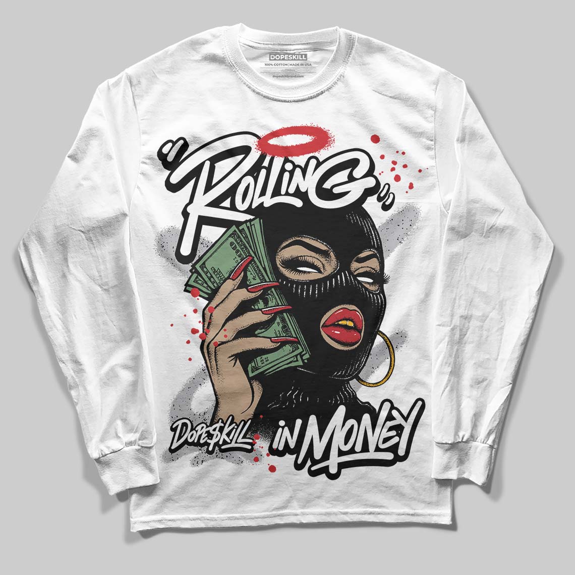 White Cement 4s superstreetwear Long Sleeve T-Shirt Rolling in Money Graphic