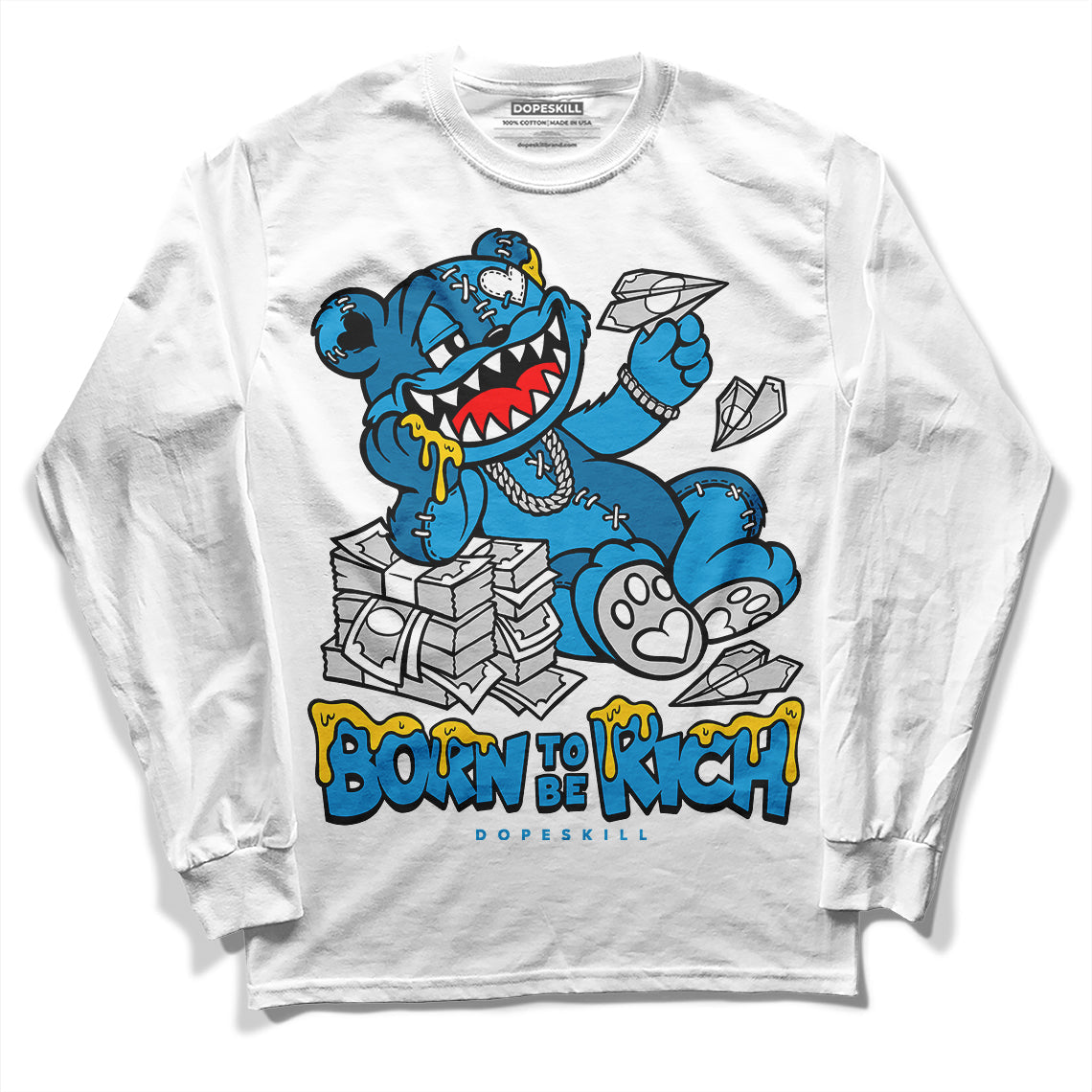 Military Blue 4s superstreetwear Long Sleeve T-Shirt Born To Be Rich Graphic