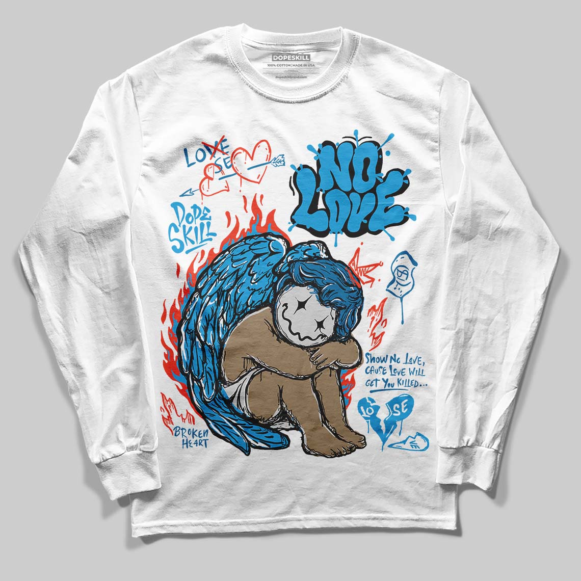 Military Blue 4s superstreetwear Long Sleeve T-Shirt No Love Graphic