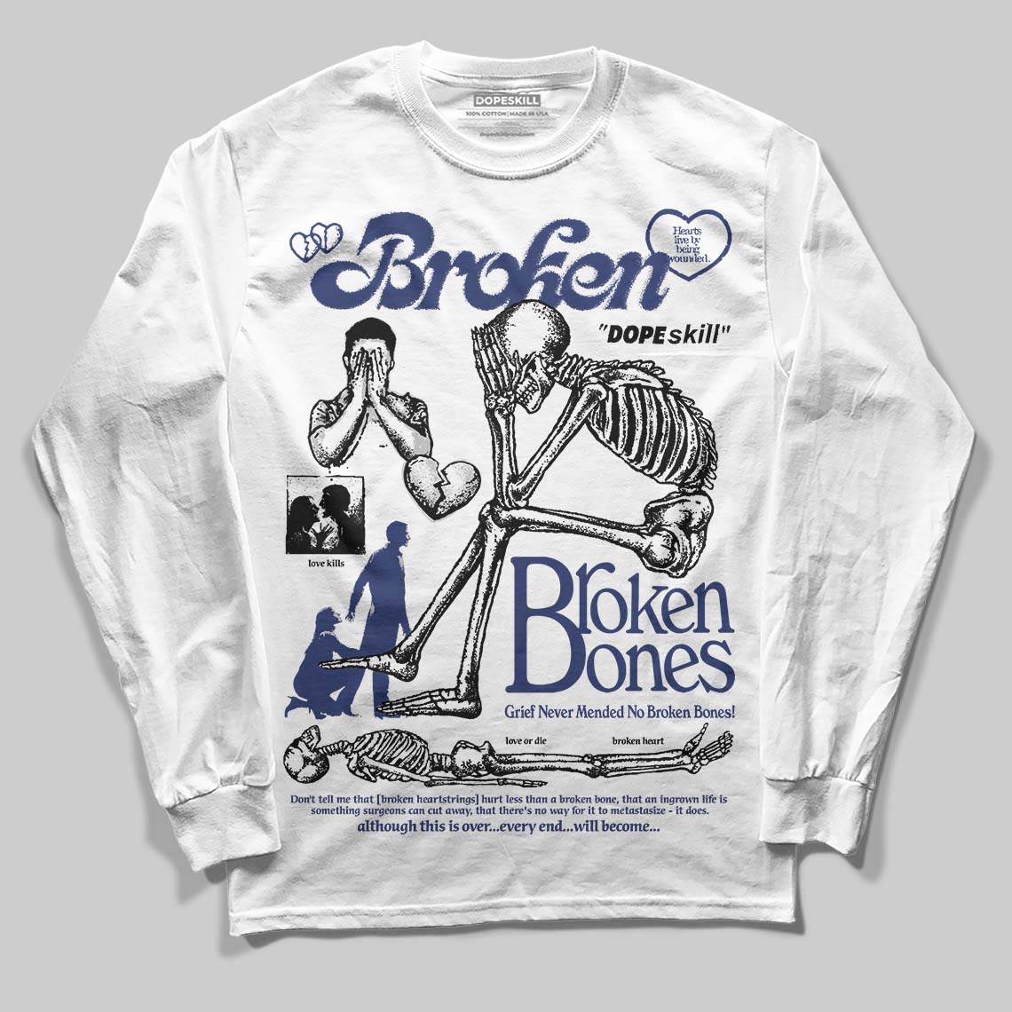 Rare Air Deep Royal Blue 1s superstreetwear Long Sleeve T-Shirt Broken Bones Graphic