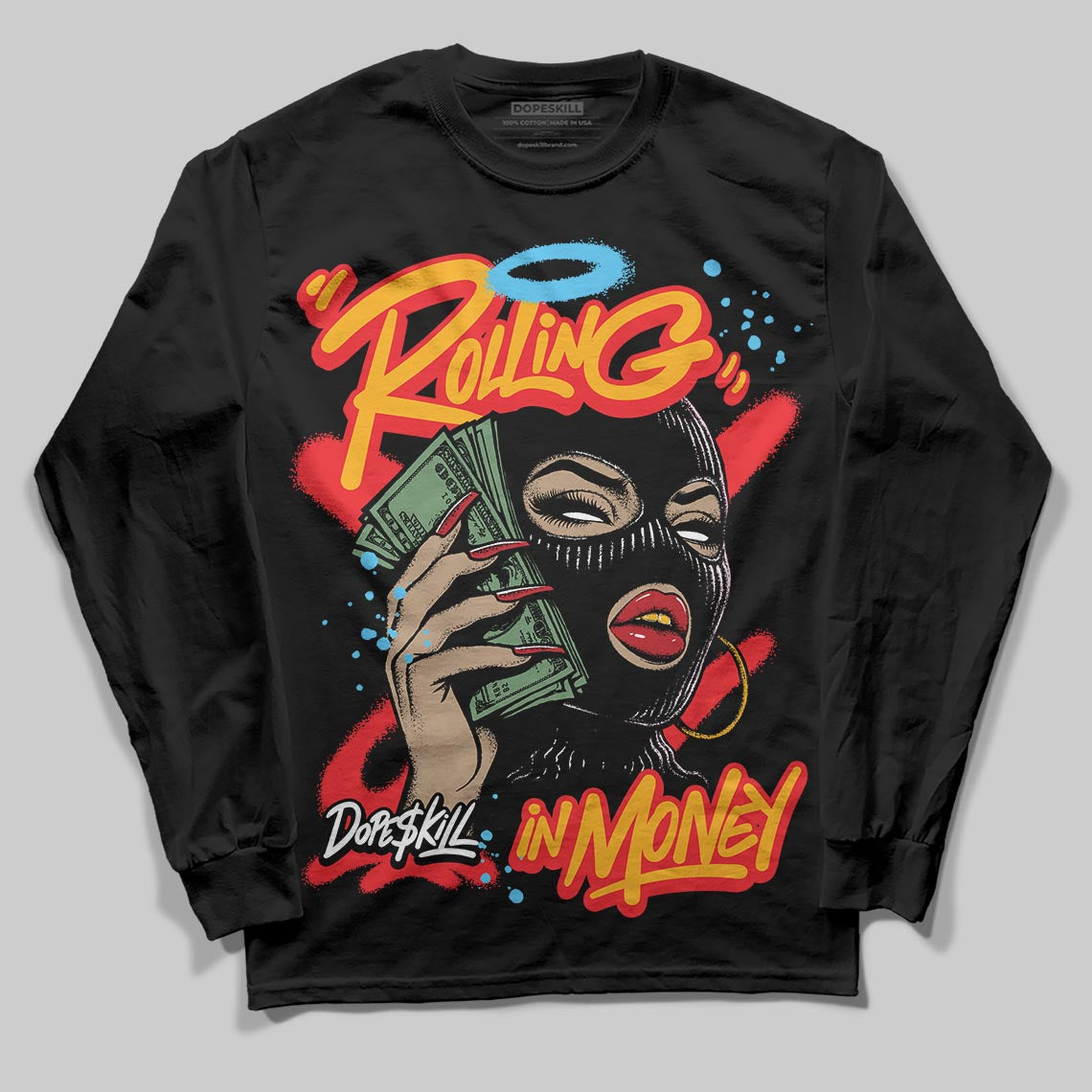 Red Collection superstreetwear Long Sleeve T-Shirt Rolling in Money Graphic