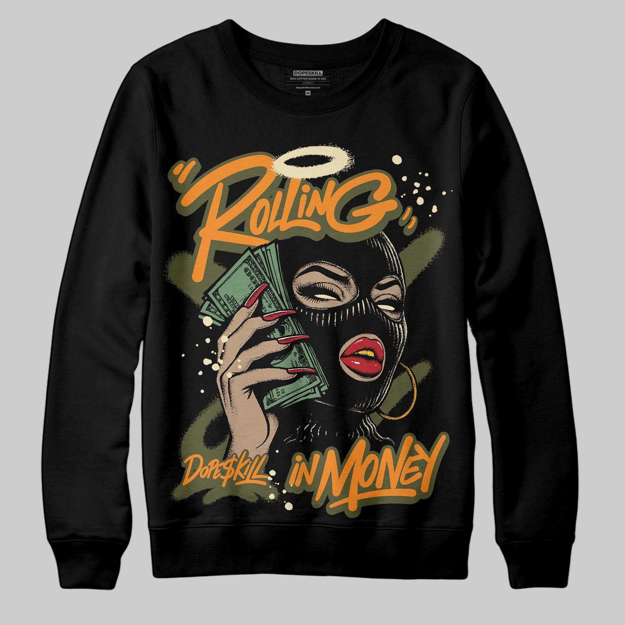 Olive Collection superstreetwear Sweatshirt Rolling in Money Graphic