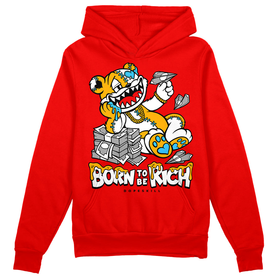 Red Collection superstreetwear Red Hoodie Sweatshirt Born To Be Rich Graphic