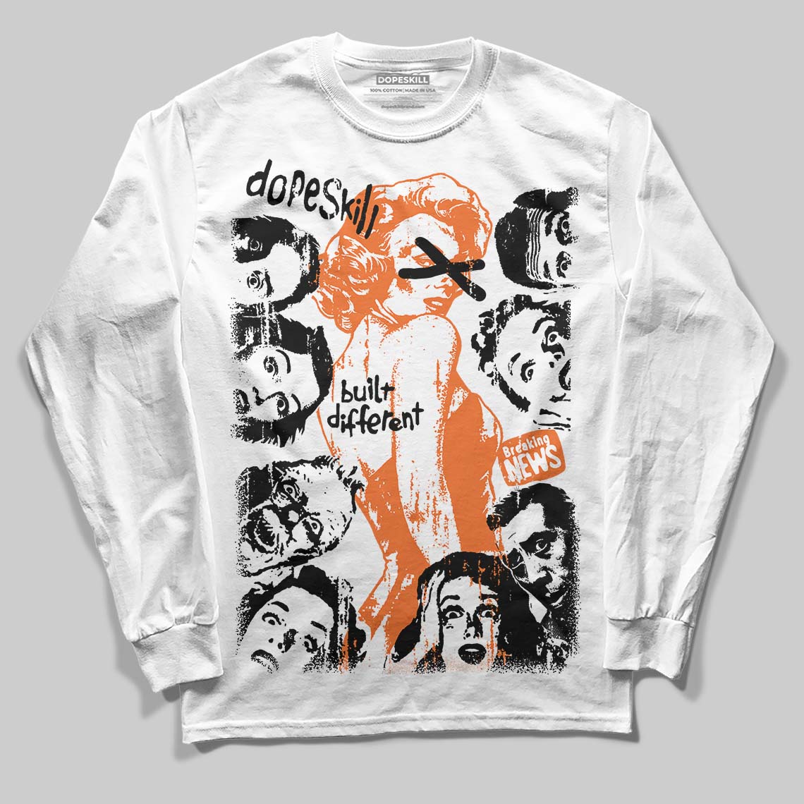Orange Black White superstreetwear Long Sleeve T-Shirt Built Different Graphic