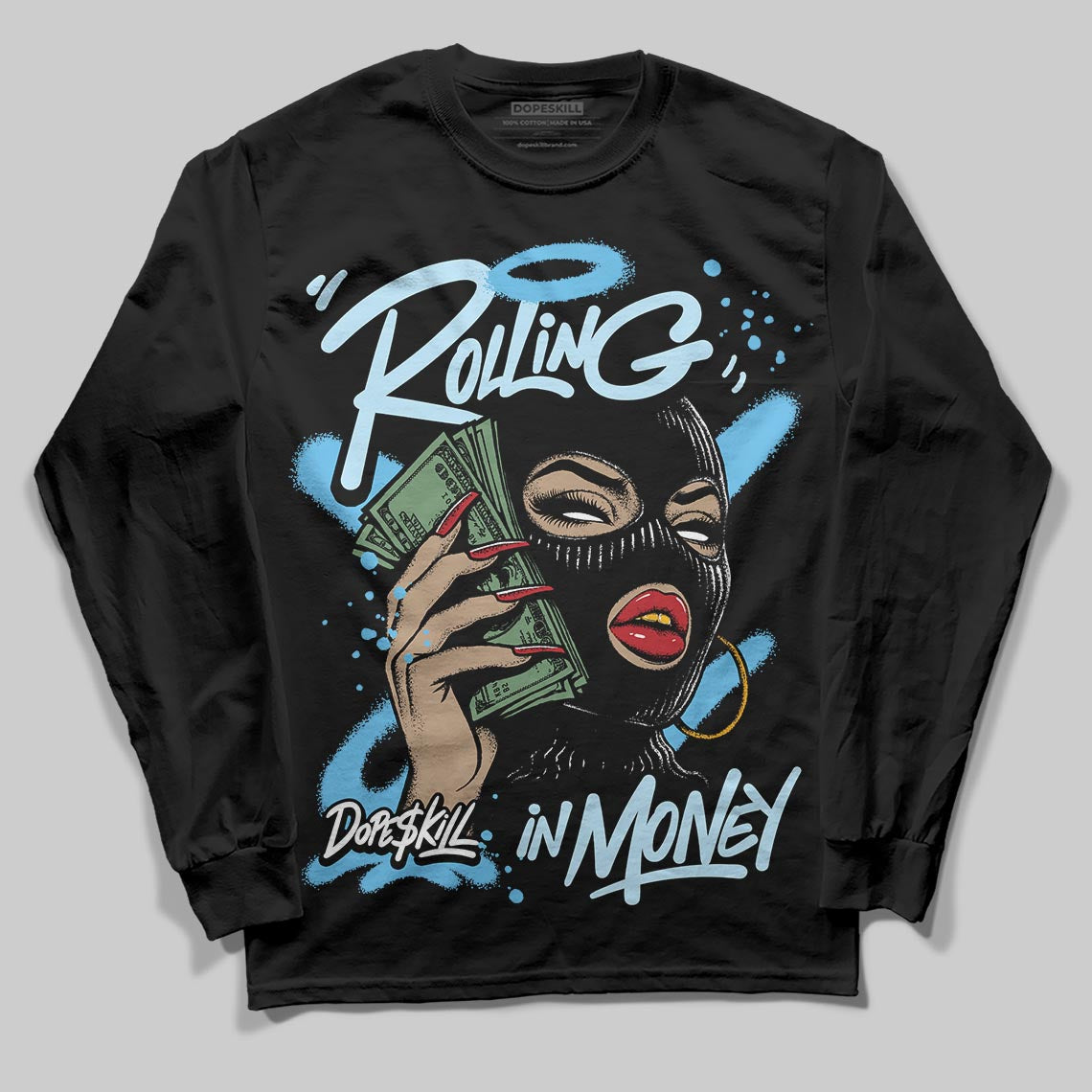 Legend Blue 11s superstreetwear Long Sleeve T-Shirt Rolling in Money Graphic