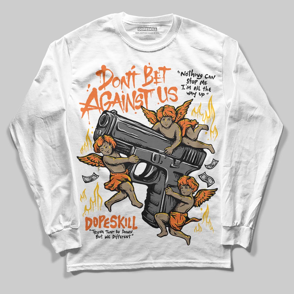 Orange Black White superstreetwear Long Sleeve T-Shirt Don't Bet Against Us Graphic