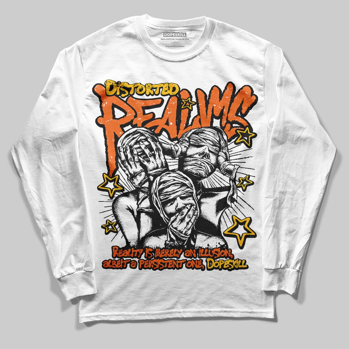 Orange Black White superstreetwear Long Sleeve T-Shirt Distorted Realms Graphic