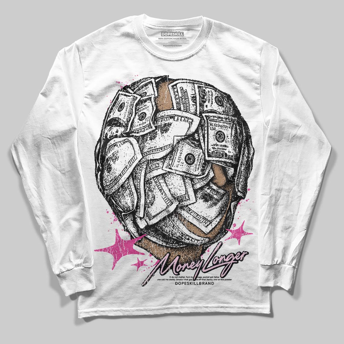 Pink Collection superstreetwear Long Sleeve T-Shirt Money Longer Graphic