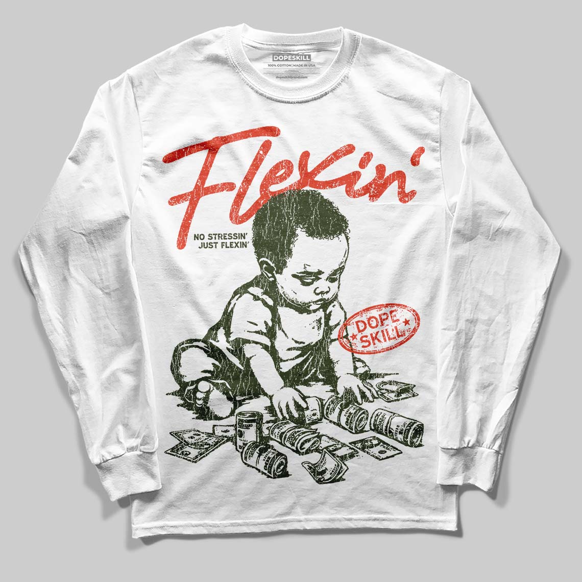Olive Collection superstreetwear Long Sleeve T-Shirt Flexin' Graphic
