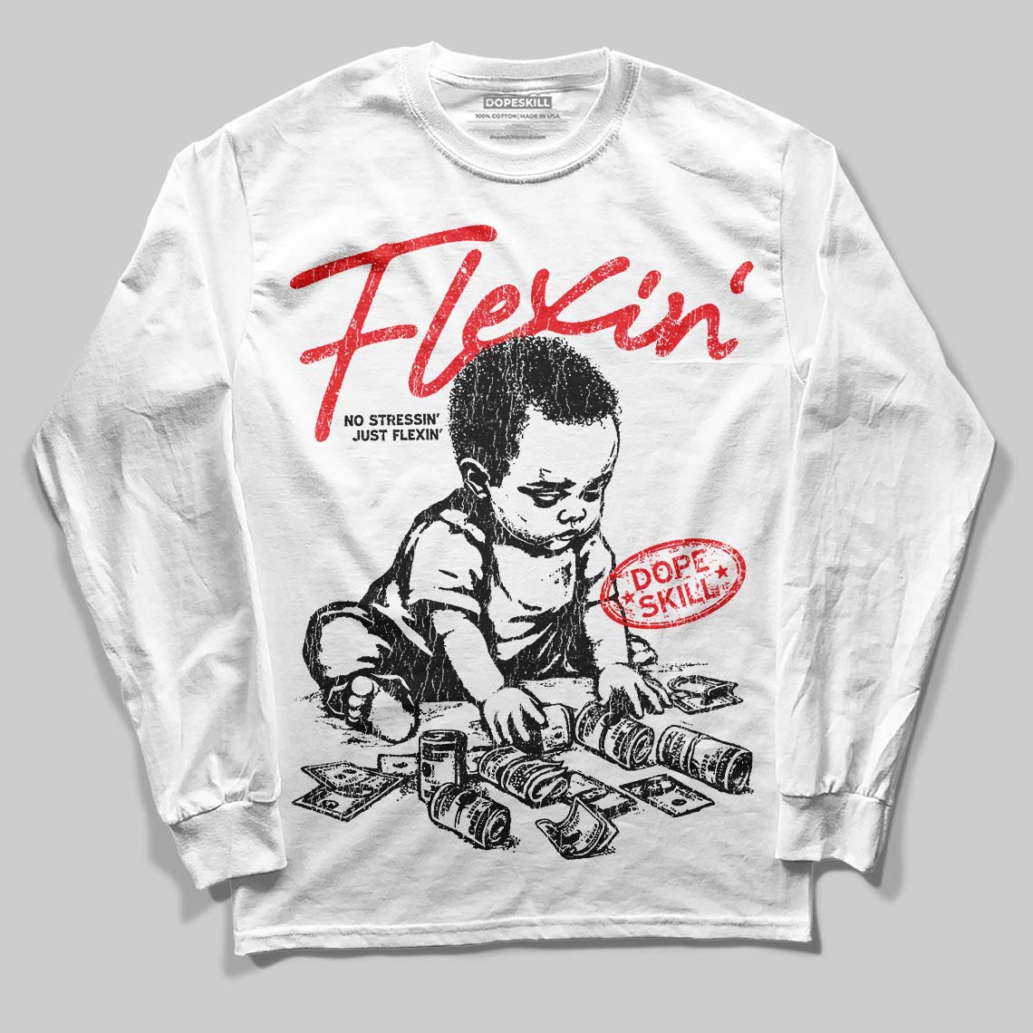Cherry 11s superstreetwear Long Sleeve T-Shirt Flexin' Graphic