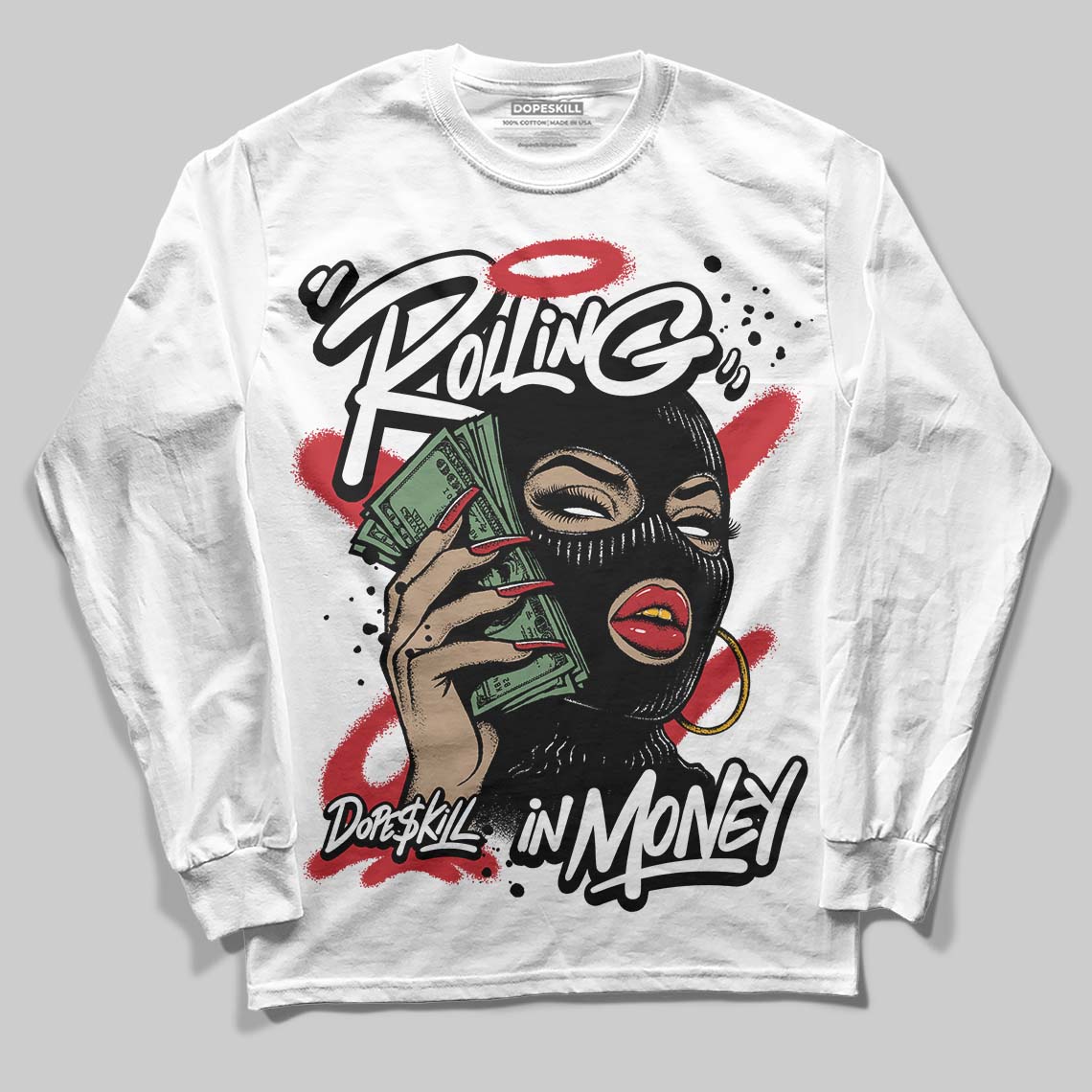 Bred 11s superstreetwear Long Sleeve T-Shirt Rolling in Money Graphic