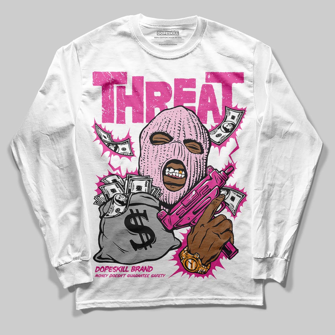Pink Collection superstreetwear Long Sleeve T-Shirt Under Threat Graphic