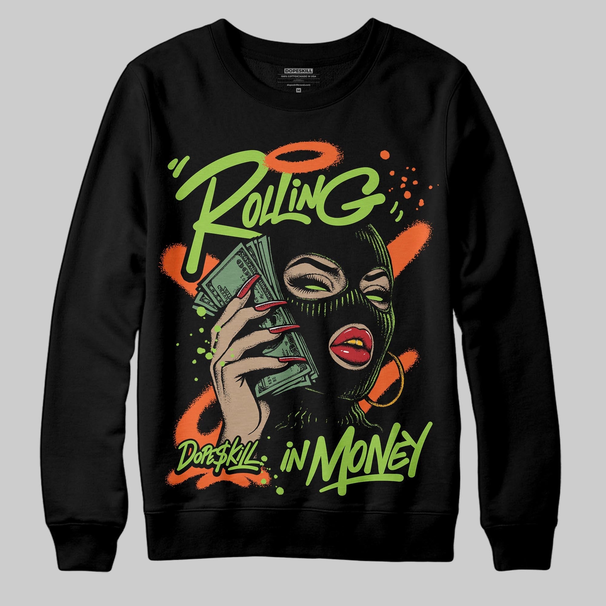 Neon Green Collection superstreetwear Sweatshirt Rolling in Money Graphic